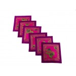 Indian Silk Table Runner with 6 Placemats & 6 Coaster in Pink Color Size 16x62